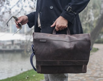 Leather Briefcase ~ MESSENGER BAG men for LAPTOP