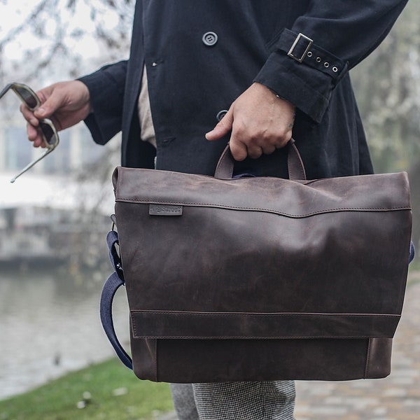 Leather Briefcase ~ MESSENGER BAG men for LAPTOP