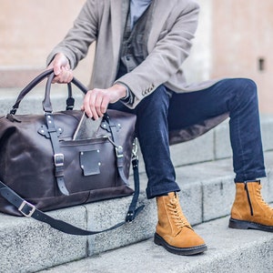 Leather Weekender Bag Men, Leather Travel Bag image 1