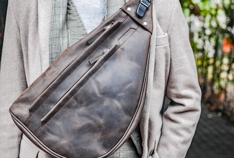 Ladies sling bag, chest bag, shoulder bag, brown leather sling image 8