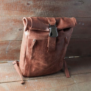 Gift For Him LEATHER BACKPACK rucksack, Roll top bag