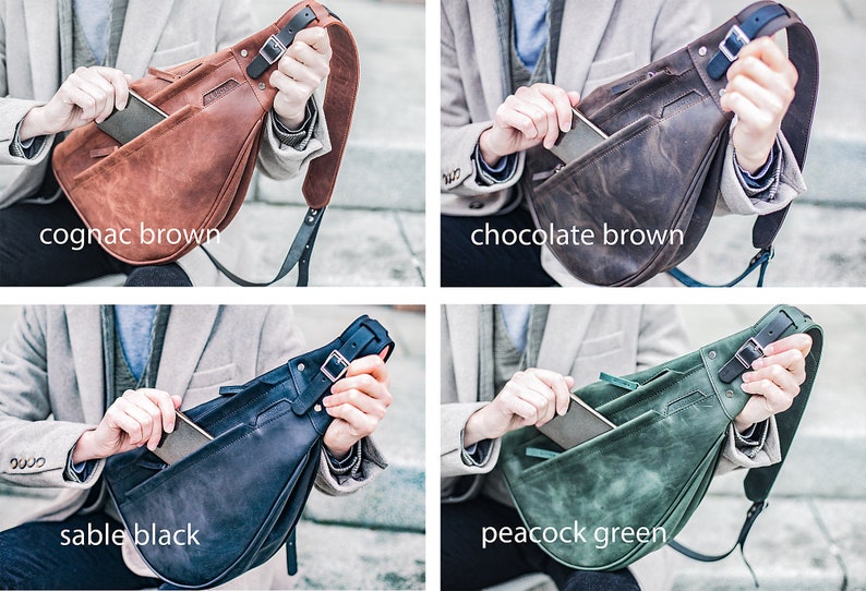Ladies sling bag, chest bag, shoulder bag, brown leather sling image 4