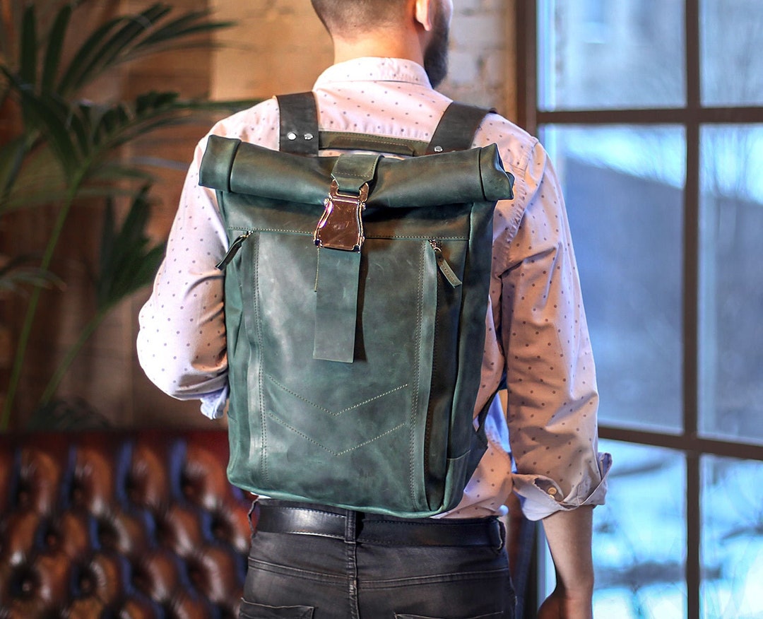 Men's Leather Backpack - Roll Top Rucksack for Laptops – The Real Leather  Company