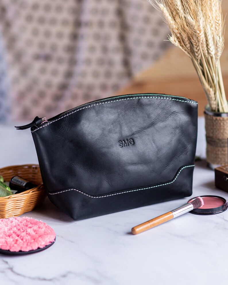 Leather makeup bag, Bridesmaid gift, Leather pouch image 5