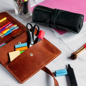 Leather pencil roll, Calligraphy set, Leather pen case image 10