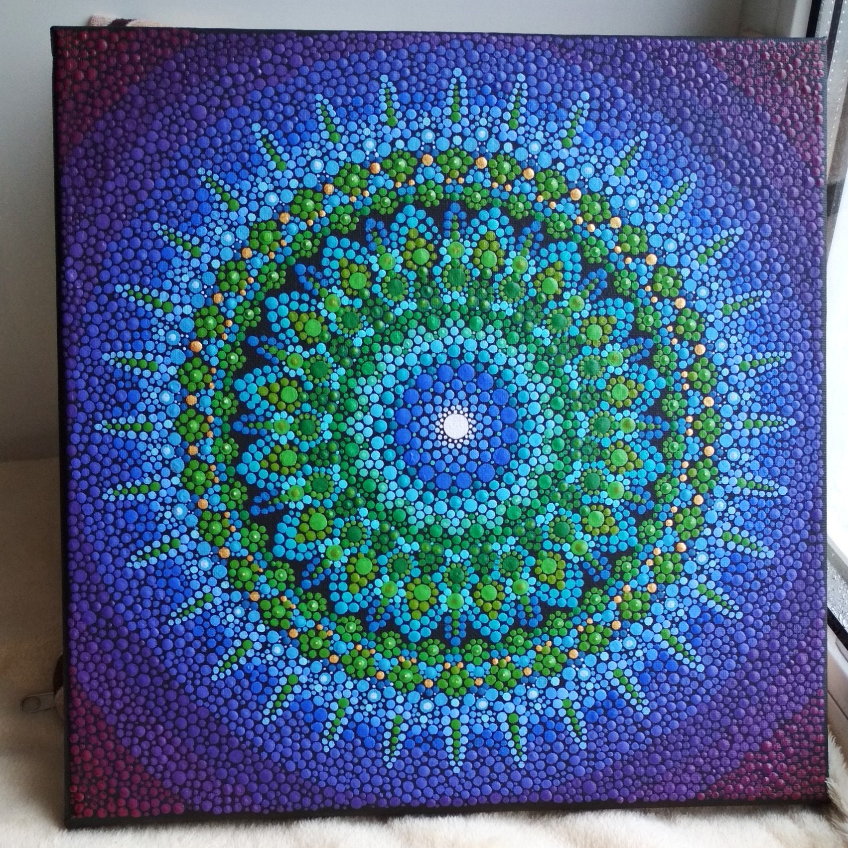 Green wall hanging mandala canvas 12 x 12 dot Etsy