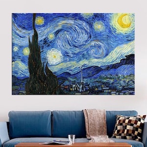 Lienzo de Noche Estrellada, Impresión de Arte Mural de Van Gogh, Reproducción de Arte Famoso, Pieza de Pared de Noche Estrellada, Noche Estrellada sobre Lienzo