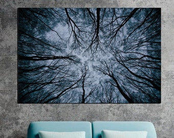 Mystische Wald Wand Kunst - Dunkler Wald Gerahmter Druck - Bäume Große Leinwand Kunst - Neblige Landschaft - Zweige Fotografie Druck - Innendekoration