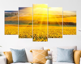 Sunset over the Sunflower Field Wall Art Decor Nature Landscape Canvas Sunflower Framed Prints Sunflower Field Wall Art Big Framed Poster