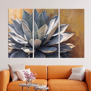 Blue Succulent Canvas, Botanical Wall Art, Agave Plant Print, Modern Nature Decor, Desert Succulent Painting, Earth Tone Wall Art