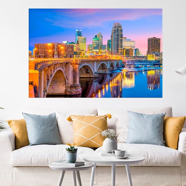 Minneapolis Downtown Skyline Modern Framed Canvas Print Set Minnesota USA Painting Decor Skyscrapers Big Poster Art Ready Canvas Wall Art