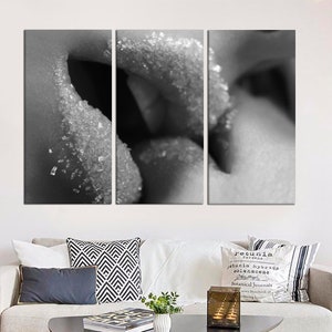 Sugar Kiss Large Wall Art, Sexy Women Bedroom Decor, Black & White Lovers Print on Canvas, Stretched Canvas, Modern Photo Art