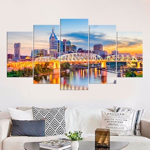 Nashville Tennessee Framed Canvas Print Set Skyline Cityscape Big Poster Art Nashville Ready Framed Canvas Wall Art Decor Contemporary Art