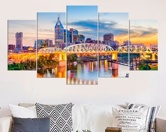 Nashville Tennessee Framed Canvas Print Set Skyline Cityscape Big Poster Art Nashville Ready Framed Canvas Wall Art Decor Contemporary Art