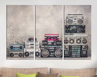 Stereo boombox wall art - Old school hip hop - Large canvas print - Music studio wall art canvas - Vintage retro music - Trendy art decor