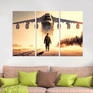 Aircraft Wall Art Decor, Military Aviation Canvas Print, Airplanes Painting Artwork, Pilot Gift idea, Airforce Ready Framed Canvas
