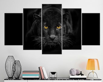 Väggkonst Black Panther Inramad Canvastavla Djur Vilda Liv Väggdekor Panther Foto Stor Canvastavla Heminredning Gåva Unik Design