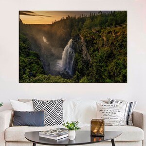 Forest Rocks Large Wall Art, Waterfall Framed Canvas Print, Nature Poster Print Decor for Home, Mountain Wall Decor, Modern Design