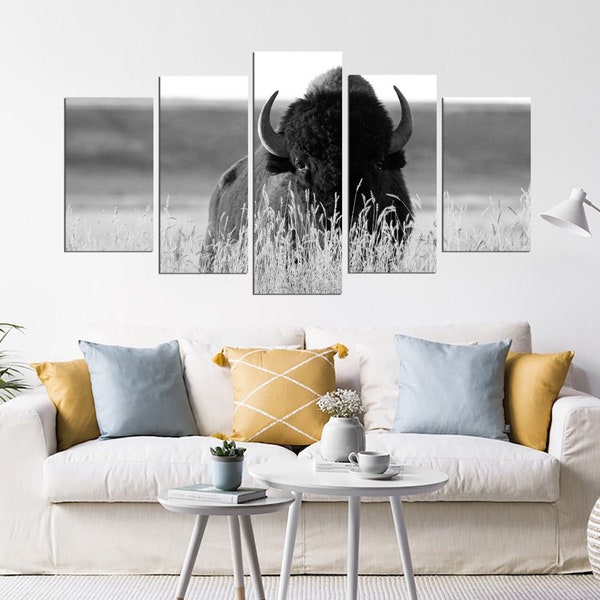 Yellowstone Bison Framed Prints - Buffalo Stretched Canvas - Animal Large Wall Art - American Bison Modern Photography - Wildlife Rustic Art