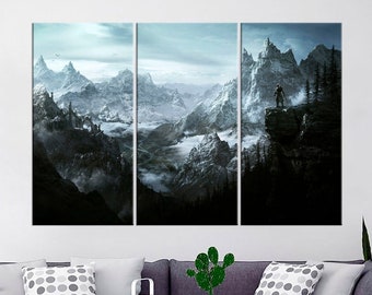 Grote muurkunst - The Elder Scrolls Skyrim-gameposter - canvasafdruk Skyrim Room Decor - cadeau voor vader mannen jongen tiener
