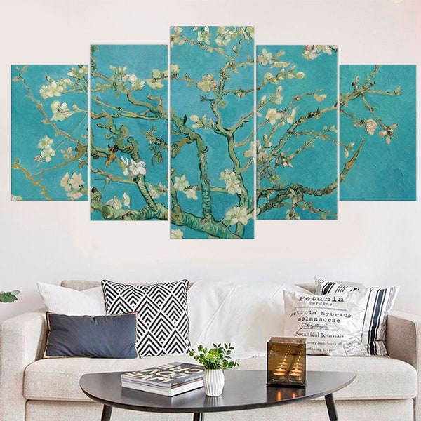 Van Gogh Almond blossoms Van Gogh decor Flower canvas artwork large art office decoration 5 Panels Art Fashion Home Decor Anniversary Gift