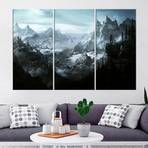 Arte de pared grande: póster del juego The Elder Scrolls Skyrim, impresión en lienzo, decoración de habitación de Skyrim, regalo para papá, hombre, niño y adolescente