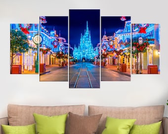 Kasteel Wall Art Cartoon Room Decor Disney World Print op canvas Christmas Xmas gift Modulaire Foto&#39;s Lege Main Street