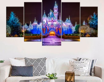 Kindermuurdecoratie Doornroosje Kasteel Nachtlampje pretpark Kinderen Meisje jongen Verjaardagscadeau Kerst muurkunst Opgespannen canvas