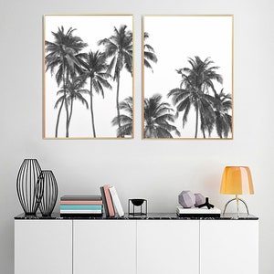 Palm Tree Photography - Black and White Set of 2 Print - Сoastal Tropical Poster Wall Art - Printable Beach Decor - DIGITAL DOWNLOAD