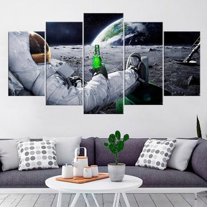 Astronaut Biertrinken Leinwand Mond Raum Wand Kunst Dekor Großes gerahmtes Plakat Wohnzimmer Wand Kunst Dekor bereit gerahmt Leinwand Kunst Malerei
