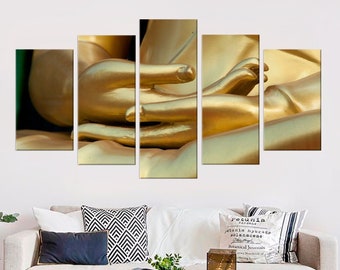 Golden Buddha Hands , Meditation Wall Art , Ancient Statue Spiritual Art , Religion Buddhism Buddha Framed Poster ,  Zen Art Design for Wall