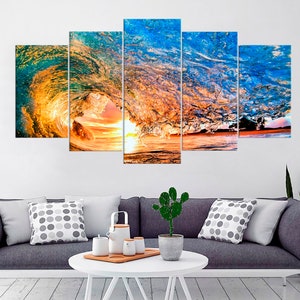 Large Wave Ocean Blue Orange Wall Art Decor Azure Ocean Canvas Print Set Under the Wave Photography Ocean Canvas Art Wave Framed Print Photo