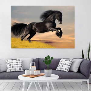 Schwarzes Pferd Moderne Wandkunst - Tierkunstdruck Leinwand - Dunkel Große Bilder Kunstwerk - Abstrakte Fotografie Dekor - Großes gerahmtes Poster