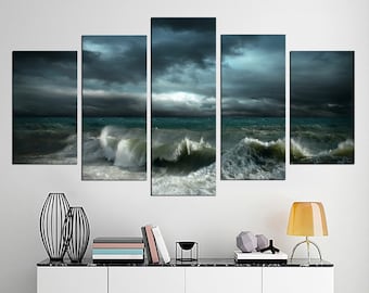 Storm Canvas Art Decor - Stormy Sea Scenery Print on Canvas - Multiple Sizes Seascape Home Decor - Big Waves Print