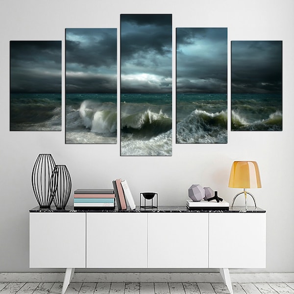 Storm Canvas Art Decor - Stormy Sea Scenery Print on Canvas - Multiple Sizes Seascape Home Decor - Big Waves Print