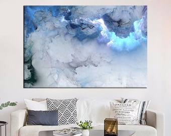 Abstract Blue Clouds Wall Art, Print on Canvas Large Canvas Abstract Cloud Painting, Minimalist Wall Art, Picture for Living Room Modern Art