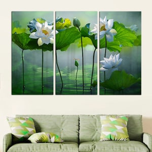 White lotus large wall art, Flower in the lake canvas print, Pure beautiful plants art decor, Interior design wall decor gift