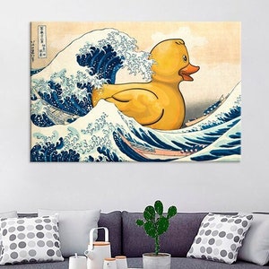Rubber Duck The Great Wave Katsushika Hokusai Poster Wall Decor Yellow Rubber Duck Japan Print Reproduction Wall Art - Comes Ready To Hang
