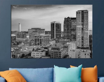 Birmingham Alabama large canvas print, City photography, The Magic City stretched wall art, Cityscape art print, Black White interior decor