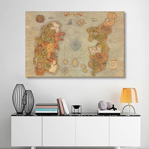 Impresión en lienzo de mapa de WoW, mapa clásico de Azeroth, mapa detallado para pared, mapa mundial de los Reinos del Este de Kalimdor, regalos para gamers, póster de juego
