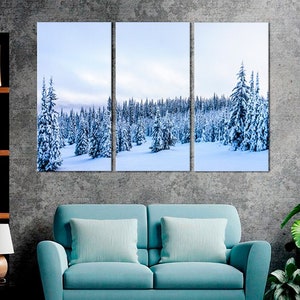 Winter Landscape Wall Art Snow-capped Mountain Peaks Design Winter Trees Framed Print Art Christmas Gift Big Framed Poster Home Decor