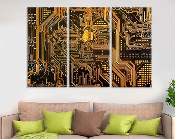 Decoración de pared con chip electrónico, impresión en lienzo de chip de placa base, impresión en lienzo de gran tamaño con ingeniero de circuitos y tecnología, arte de pared enorme