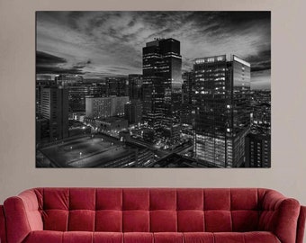 Phoenix Arizona Wall Art Decor, zwart-wit stad print canvas, stadsgezicht Art Print, ingelijst gespannen canvas, USA wolkenkrabbers huizen