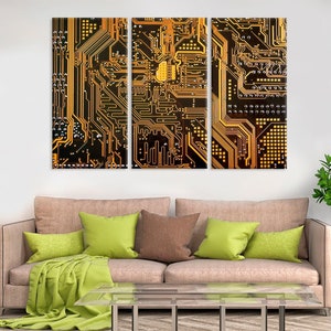 Electronics Chip Wall Decor Motherboard Chip Canvas Print Circuit board Engineer Technology Large Canvas Print  Huge Wall Art
