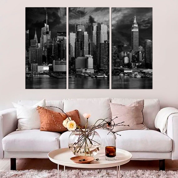 New York City Skyline Black & White Large Wall Art, Travel Home