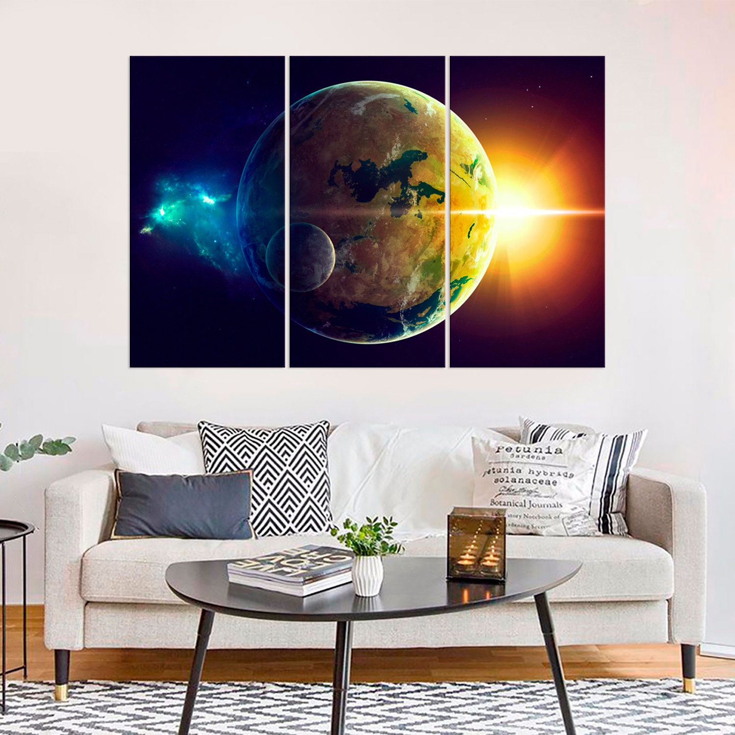 Space Wall Art Planet Earth Moon and Sun Canvas Print Milky - Etsy