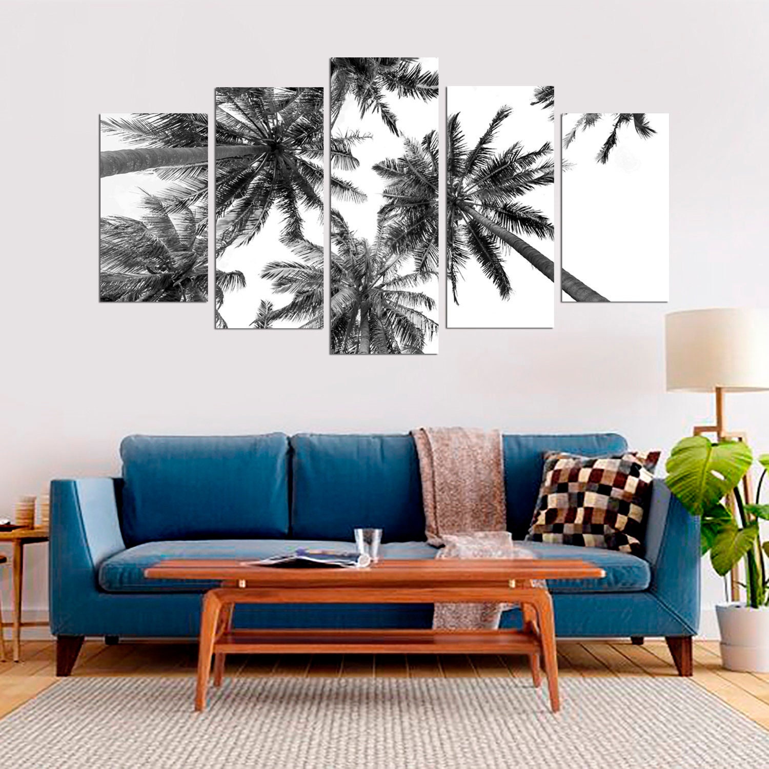 Black and White Palm Trees Large Wall Art, Tropical Framed Canvas