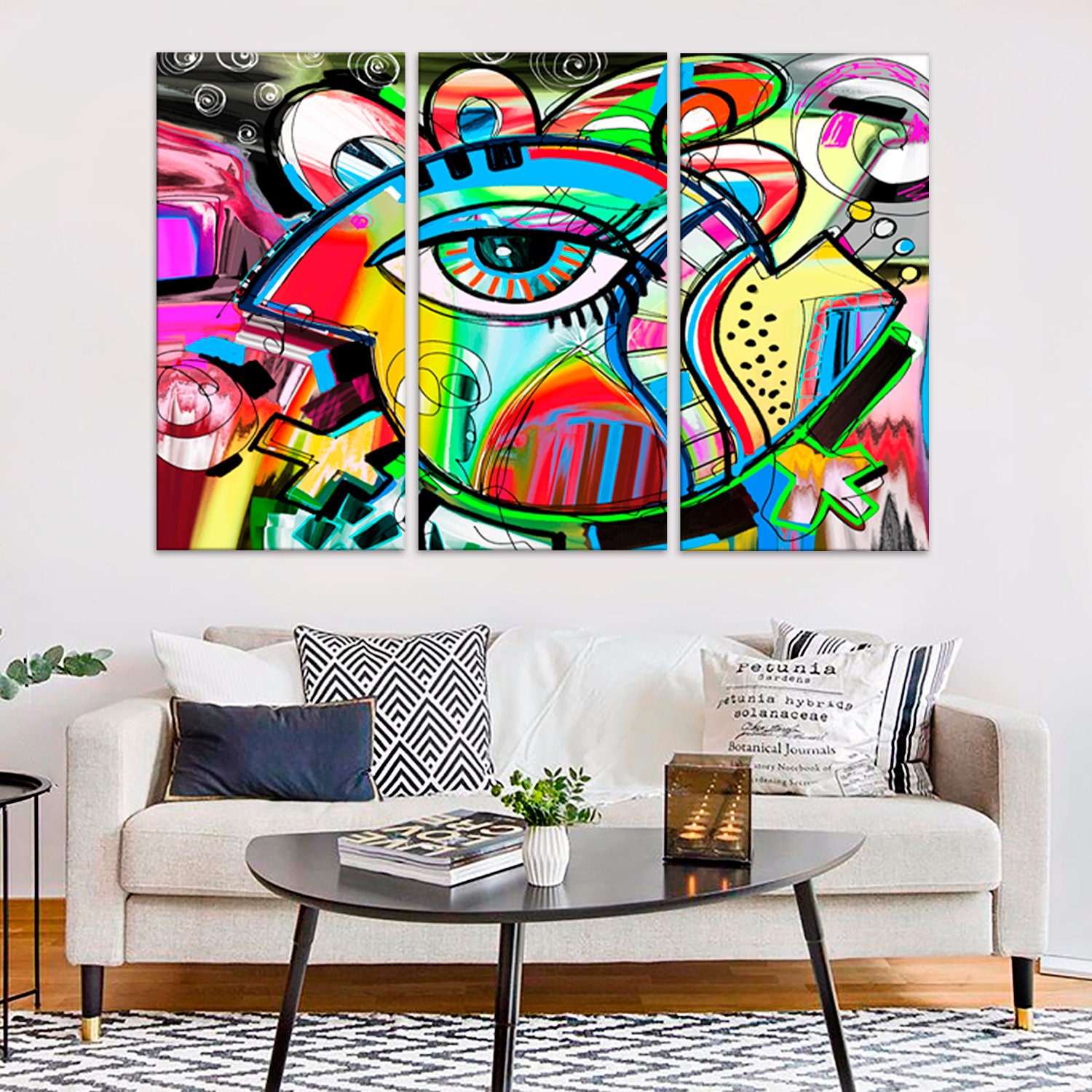 Doodle Bird Сolorful Wall Art, Bright Home Decor, Graffiti on the