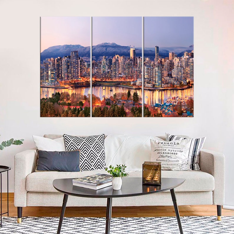 Vancouver Canada Framed Canvas Print Set Vancouver Skyline Etsy