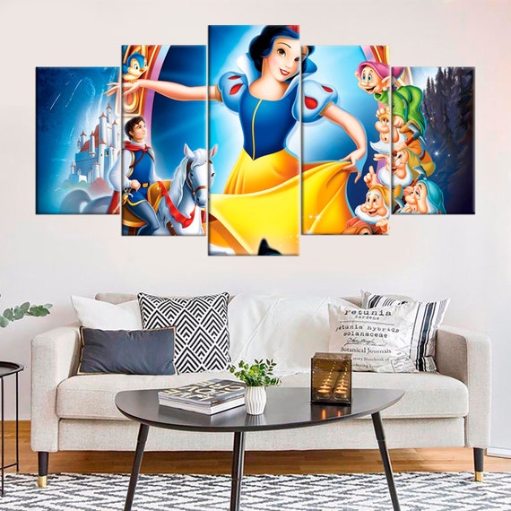 Princeses cartoon framed print canvas 5 pieces